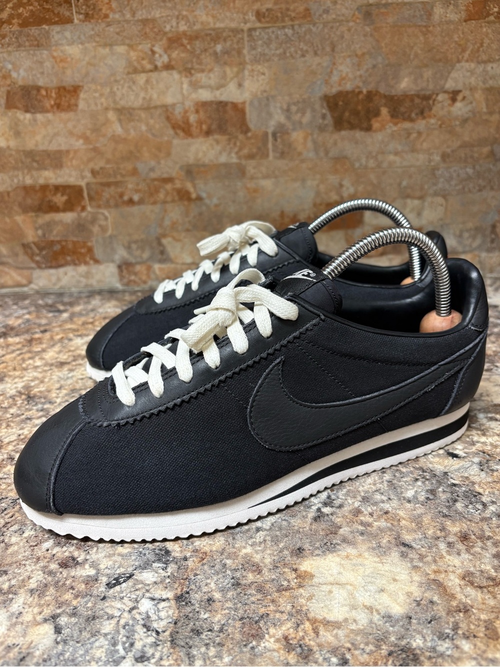 Nike Cortez Nike ID Black / White Leather Sneakers Size 8.5
